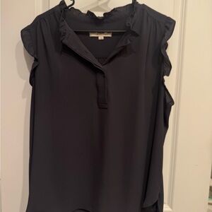 LOFT Black Sleeveless Ruffled Polo Blouse